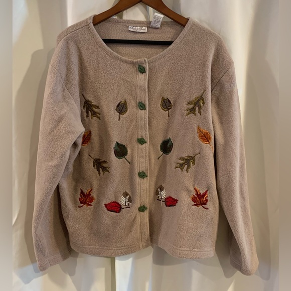nick & sarah Sweaters - Vintage Sweater Nick & Sarah‎ Tan Sweater Leaves Button Cardigan Size XL